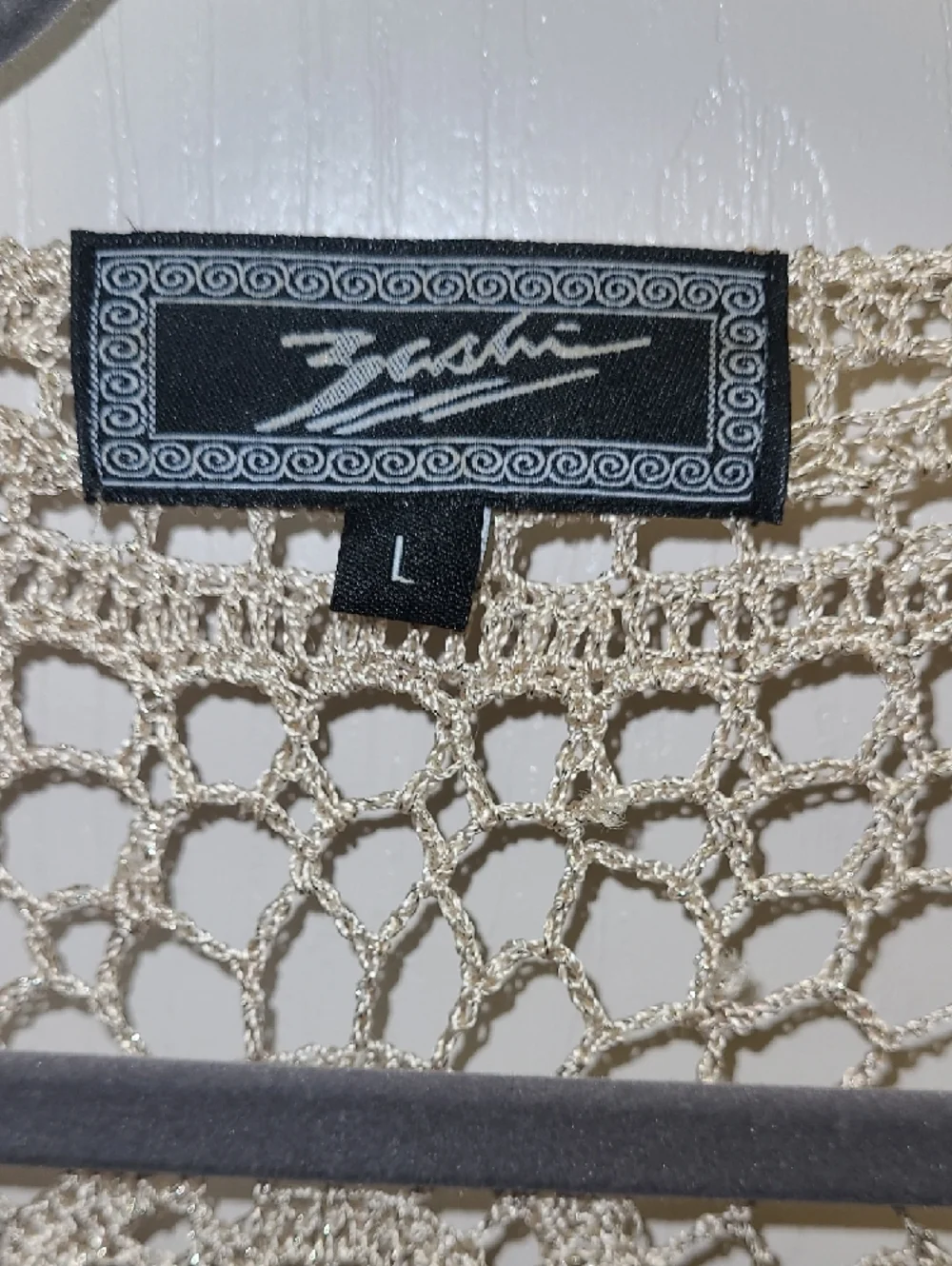 Zashi Beige and Gold Crochet Triple Hook and Eye Front Layering Shrug L - Picture 2 of 8